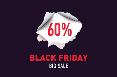 Torn hole in the sheet of  paper. Black Friday. Big sale background. Vector illustration.