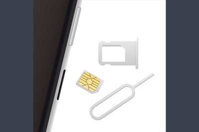 Smartphone, Small Nano Sim Card, Sim Card Tray and Eject Pin.