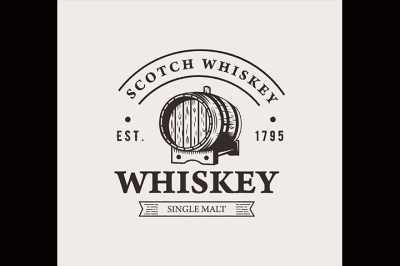 Hand drawn whiskey logo. Typography monochrome hipster vintage label. For flayer poster or t-shirt print