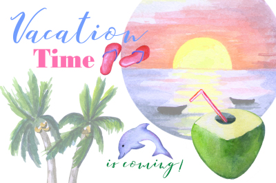 Vacation Time Watercolor Clipart 