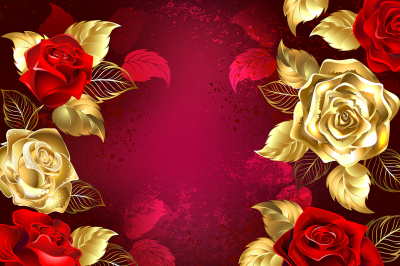 Red Background with Jewelry Roses