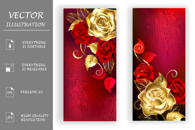 Two Red Banners with Gold Roses ( Golden roses )