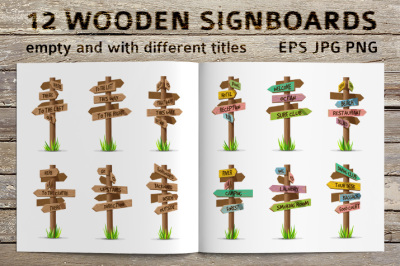 Colored and wooden signboards set