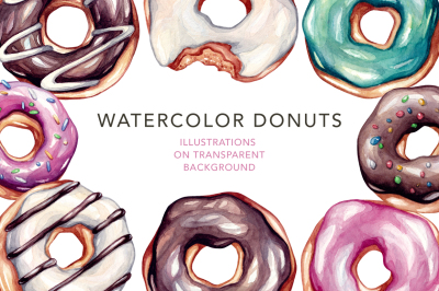 Donuts. Watercolor illustrations.
