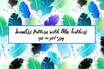 Seamless Pattern with Blue Feathers