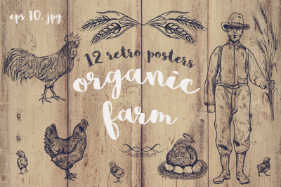 Retro organic farm posters