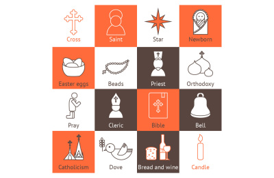 Jesus Christ religion icons set