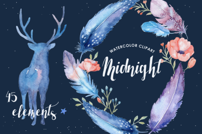 Midnight Watercolor Cliparts