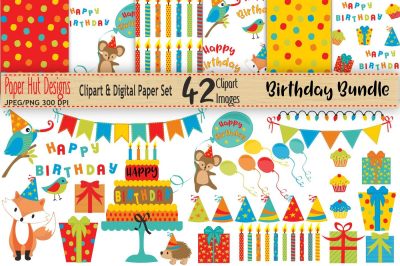 Birthday Bundle Clipart and Seamless Paper Set