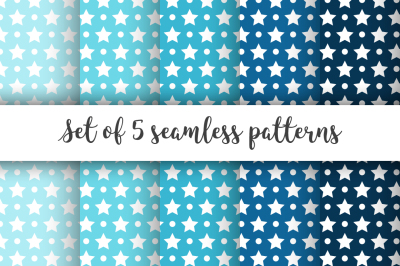 Set of 5 Seamless patterns with stars and dots