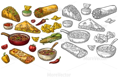 Mexican traditional food set and poster