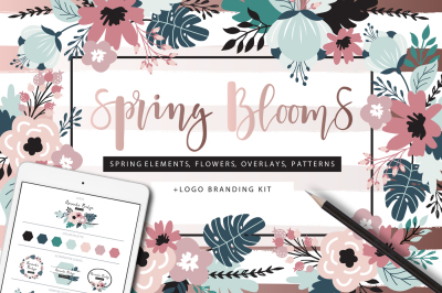 Spring Blooms clip art +branding kit