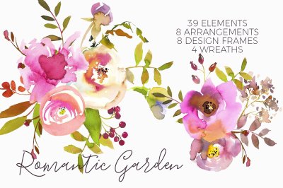 Romantic Garden - Watercolor Flowers