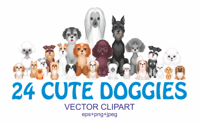 24 cute doggies. Vector clipart