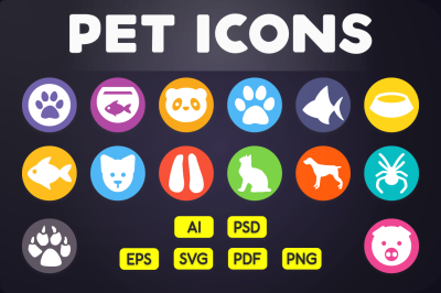 Flat Icon: Pet Animal Icons Vol.1