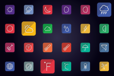 Weather and Forecast Flat Line Icons