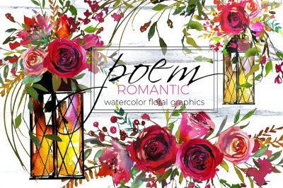 Red Burgundy Romantic Watercolor Floral Collection