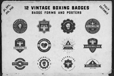 12 Vintage Boxing Badges