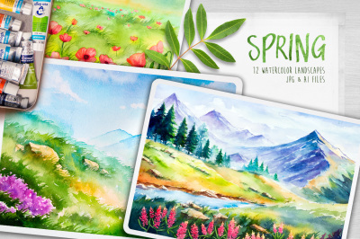 Spring Landscapes. Watercolor.