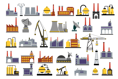 Color set of industrial  factories  JPG PNG