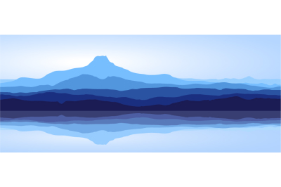 Blue Mountains and Sea. Vector Landscape.