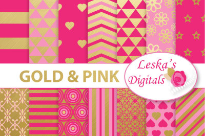 Pink and Gold Digital Paper Patterns