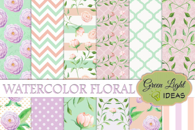 Watercolor Floral Digital Papers, Spring Backgrounds