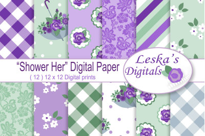 Purple Floral Digital Paper