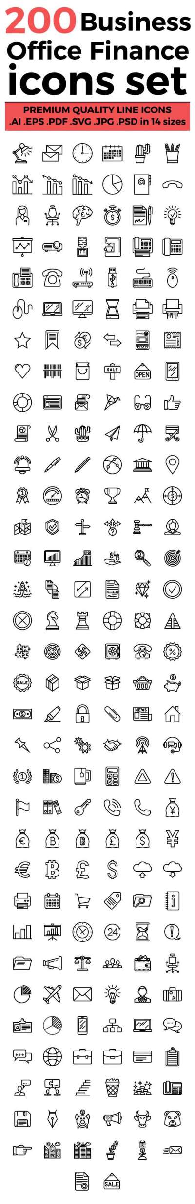 Business, office and finance icons set