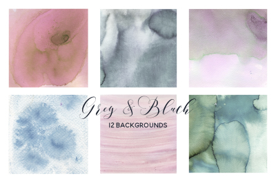 Grey & Blush Pink Watercolor Washes Ombre