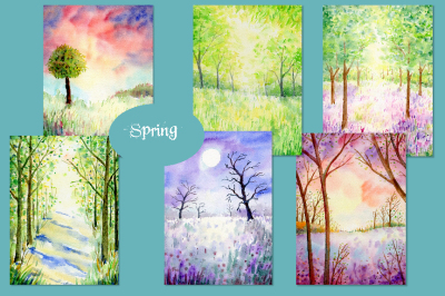 Watercolor Nature Background Spring