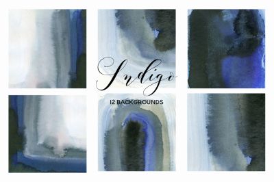 Indigo Blue Grey Watercolor Washes Artistic Backgrounds