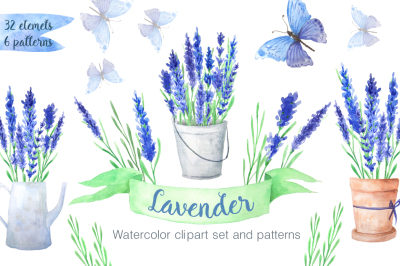 Watercolor Blue Lavender Flowers
