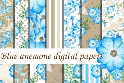 Blue anemone digital paper