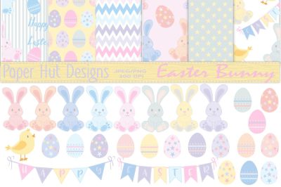 Easter Bunny Clipart and Digital Papers Set