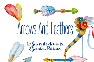 Watercolor Arrows and Feathers Collection