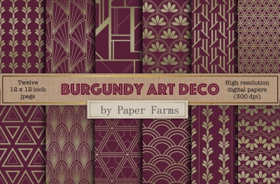 Burgundy Art Deco patterns