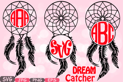 Dream Catcher Circle Svg Monogram Silhouette Cutting Files SVG Frame clipart Boho Bohemian dream Designs Feathers Pack indian Native -500S