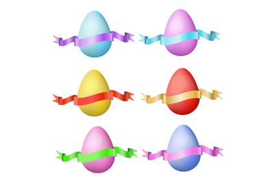 Classic easter eggs with silky ribbons. Vector icons