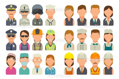 Set icon different professions. Character cook, builder, business, army, police and medical people. 