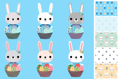 Cute Easter clipart, Easter egg hunt clip art, Cute bunny with eggs clipart, Digital paper