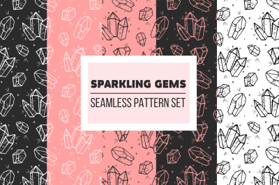 Sparkling Gems Seamless Patterns Set