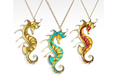 Three Gold Seahorses