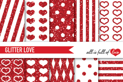 Red Glitter Digital Paper Pack Red Sparkle background