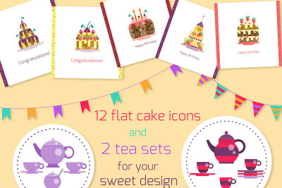 Sweet flat collection of cakes