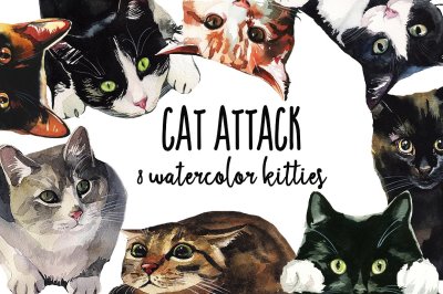 Cats Watercolor Illustrations Clipart PNG Collection
