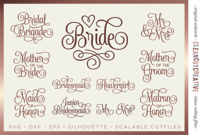 Bridal Party - Wedding Party - SET of 11 - SVG DXF EPS PNG - Cricut &amp; Silhouette - clean cutting files