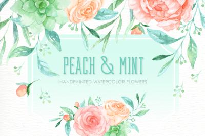 Peach and Mint Watercolor clipart
