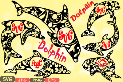 400 60193 3dbbdf8a4438511287a379a0ac805305504603f1 dolphin circle delphins mascot flower monogram cutting files svg silhouette school clipart illustration eps png jpg zoo vector 414s