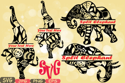 Split Elephant Mascot Jungle Animal Safari Flower Monogram Cutting Files SVG Silhouette school Clipart eps png jpg zoo 425s